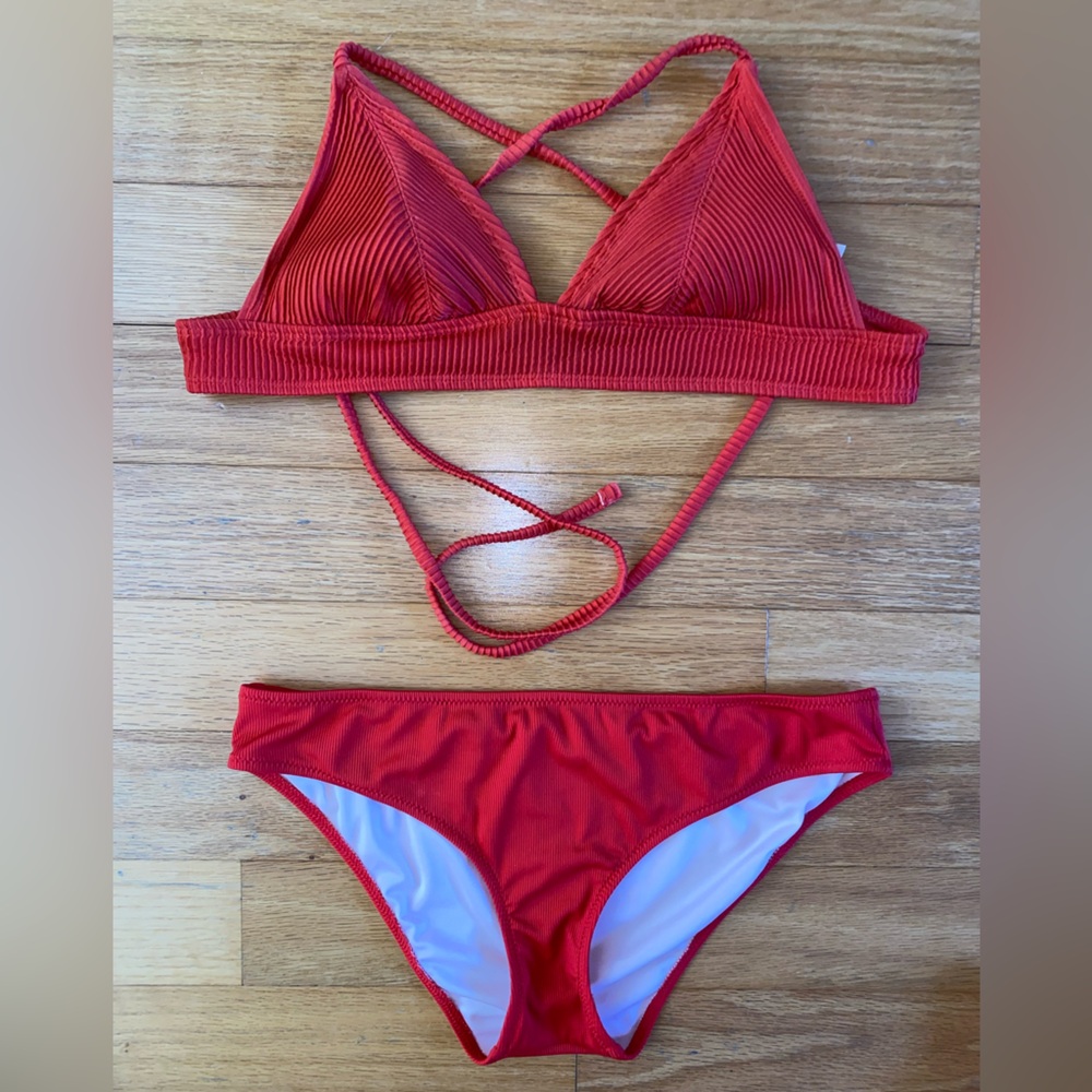 Xhilaration Red Bikini Set with Textured Fabric